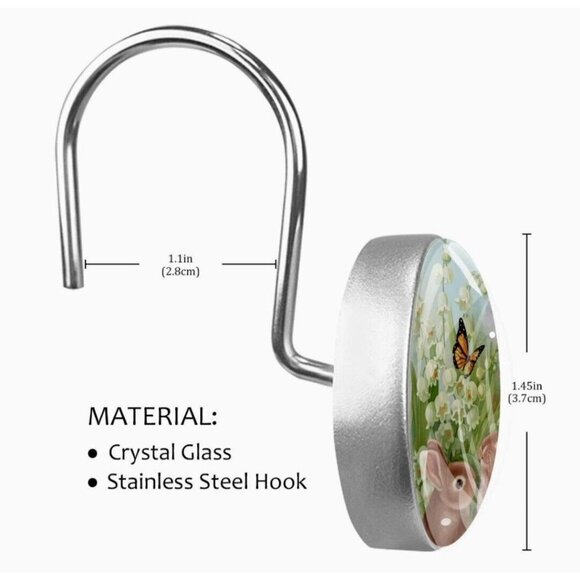 Rabbit Butterfly Flowers Shower Curtain Hooks Set of 12 - Picture 3 of 5